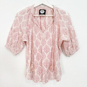 Alamwar V-Neck Puff Sleeve Popover Boho Peasant Blouse Lightweight Top Small